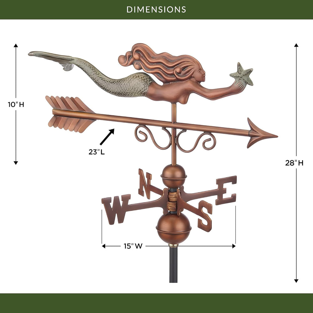Little Mermaid Weathervane - Pure Copper Hand Finished Patina by Good Directions