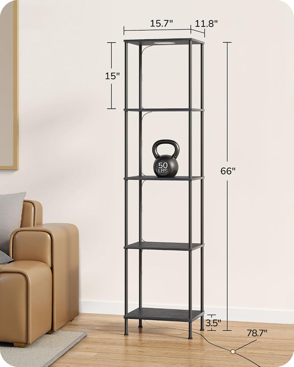 EDISHINE RGBW Floor Lamp with 5-Tier Display Shelf, 3 Modes Remote, Black