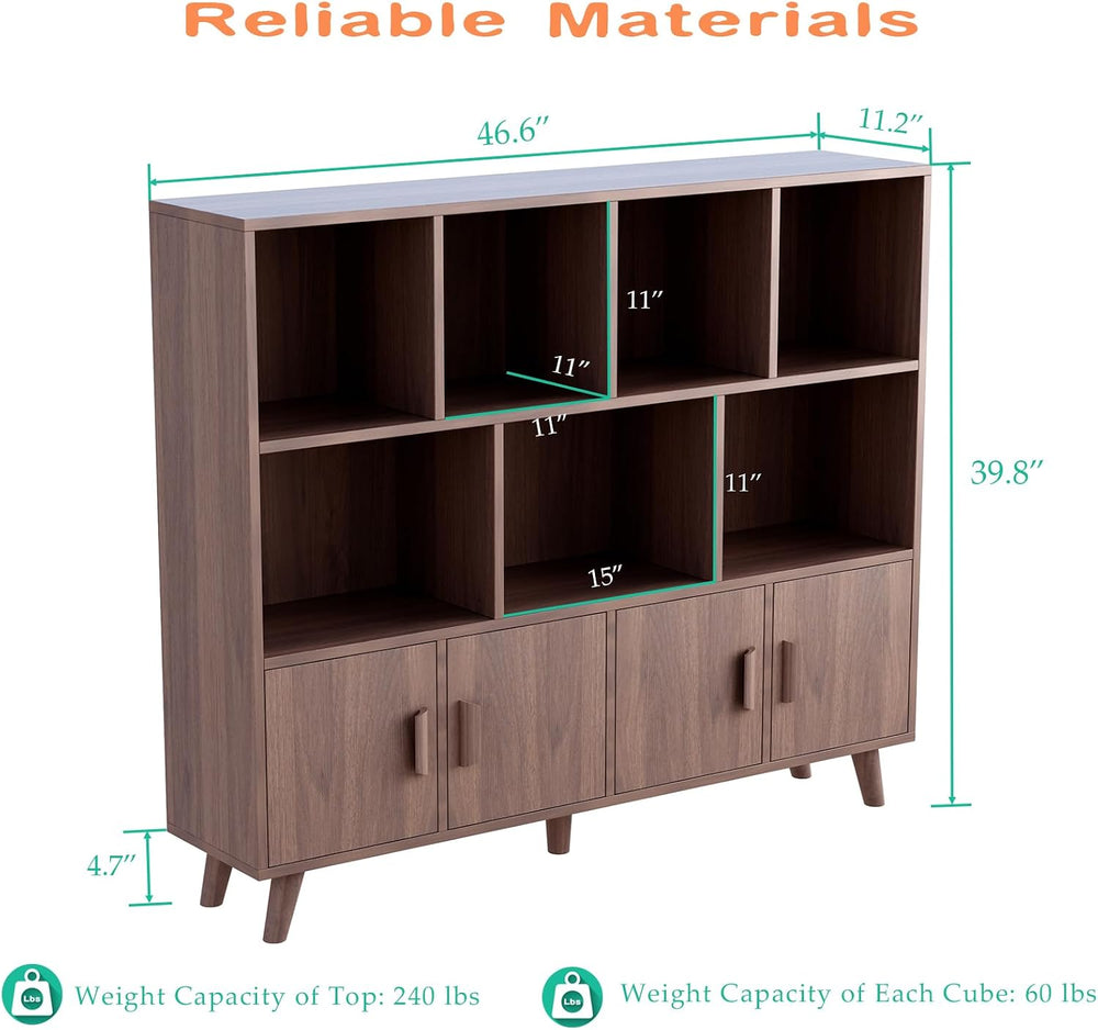 OSCHF 11-Cube Bookcase with Doors, 3-Tier Storage Cabient, Walnut