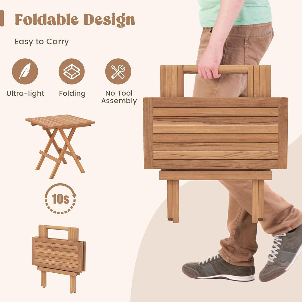 HAPPYGRILL Square Folding Patio Side Table Set of 2, Indonesia Teak Wood Dini...