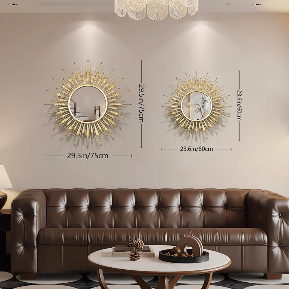 24" Sun Mirror Living Room Sunburst Gold Wall Mirror Flower Design