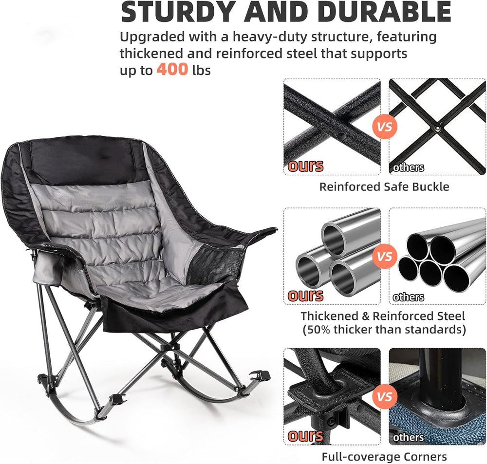 2 PCS Oversized Rocking Camping Chair for Adults - 400lbs Capacity Padded Cam...
