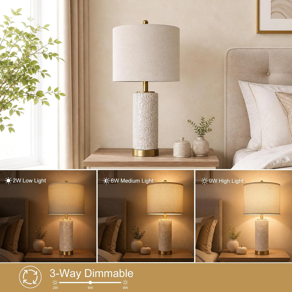 KIVDITZO 25.5" Boho Ceramic Table Lamps Set of 2 with 3-Way Dimmable Bulb