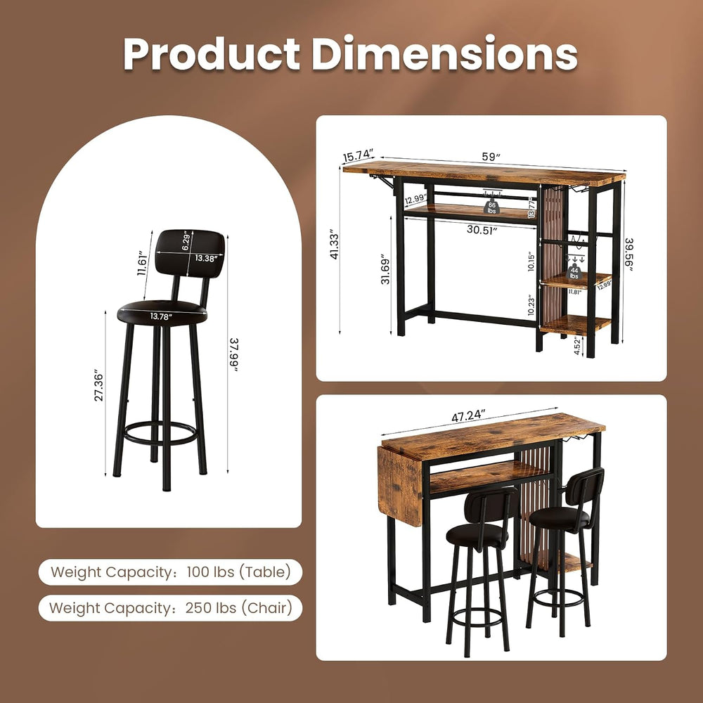 Bar Table and Chairs Set, 59'' Counter Height Dining Table Set with S...