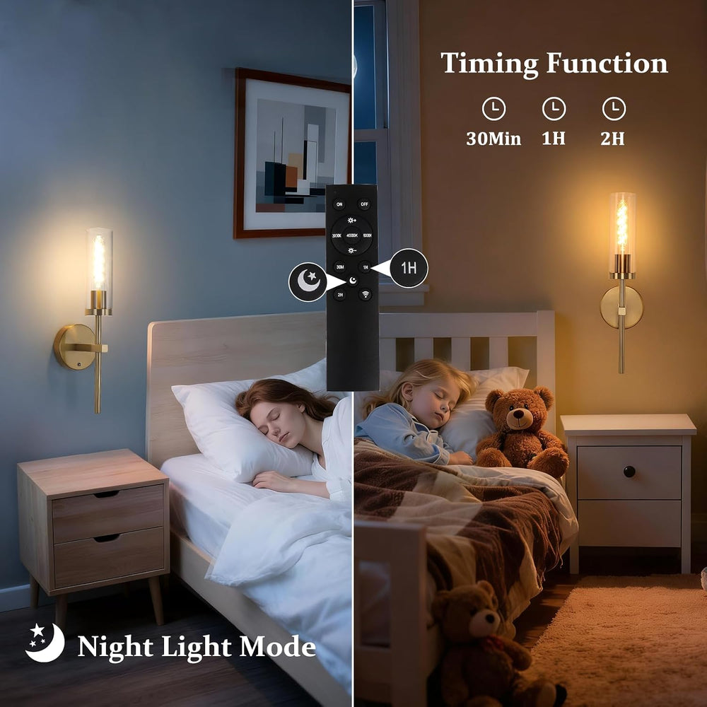 Shenmoyl Set of 2 Battery Operated Wall Sconce with 3 Color Temperatures &amp...