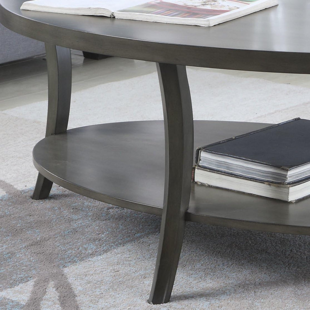 Roundhill Furniture Perth Contemporary Oval Shelf Coffee Table, Gray