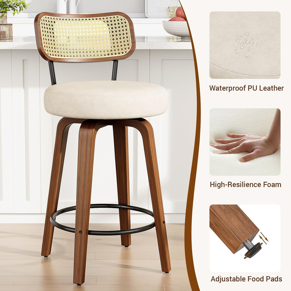 YaFiti 26" Bar Stools Set of 2 with Rattan Backs, Cream White