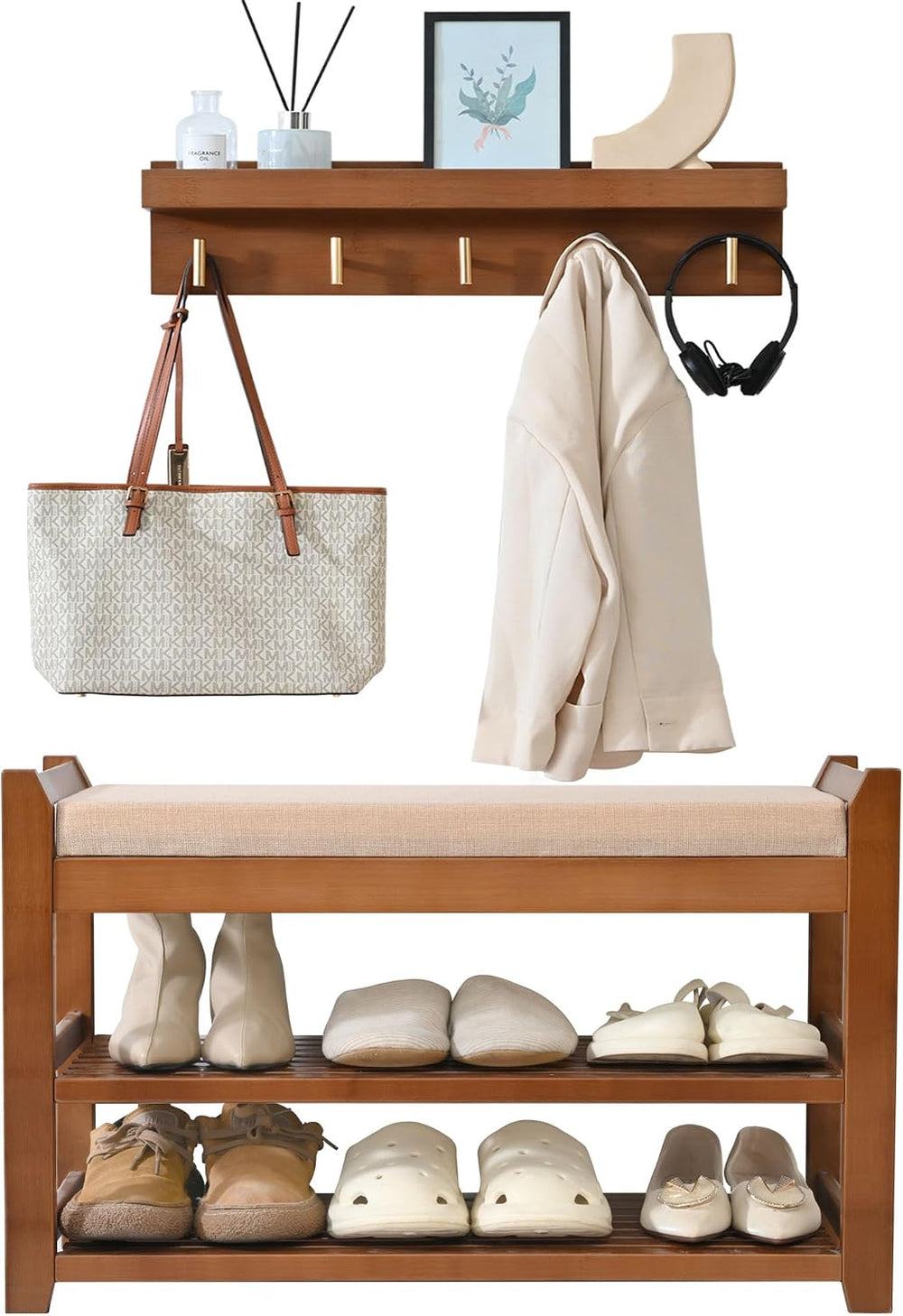 PETKABOO Shoe Rack for Front Door Entrance, 28” Entryway Bench with Coat Rack...