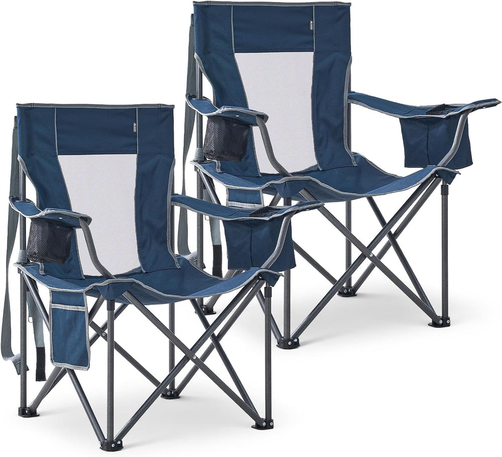 2 Pack Oversized Camping Chairs, Folding Outdoor Chair Support 400 Lb, Blue