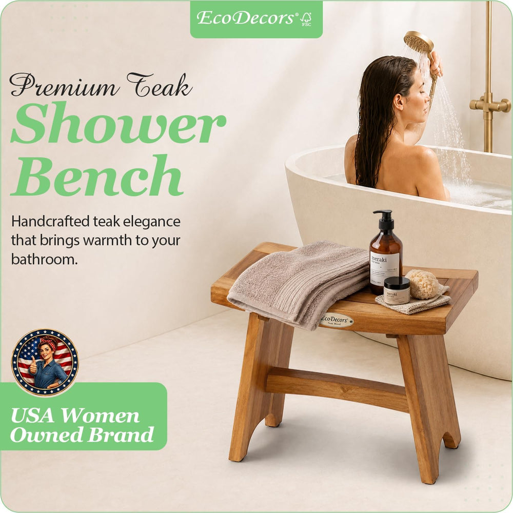 EcoDecors Serenity 24" Teak Shower Bench, Non-Slip Shower Stool