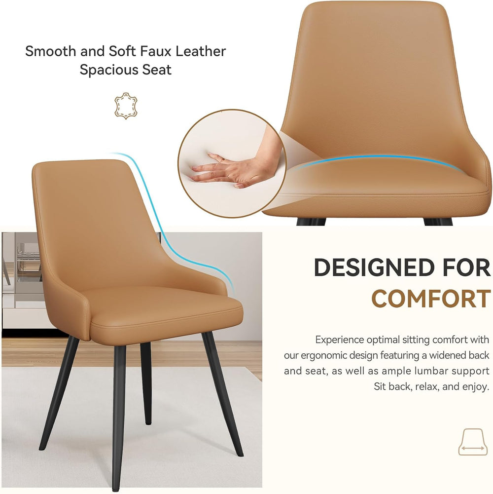 Faux Leather Chairs Set of 6, Waterproof Padded Seat,Brown