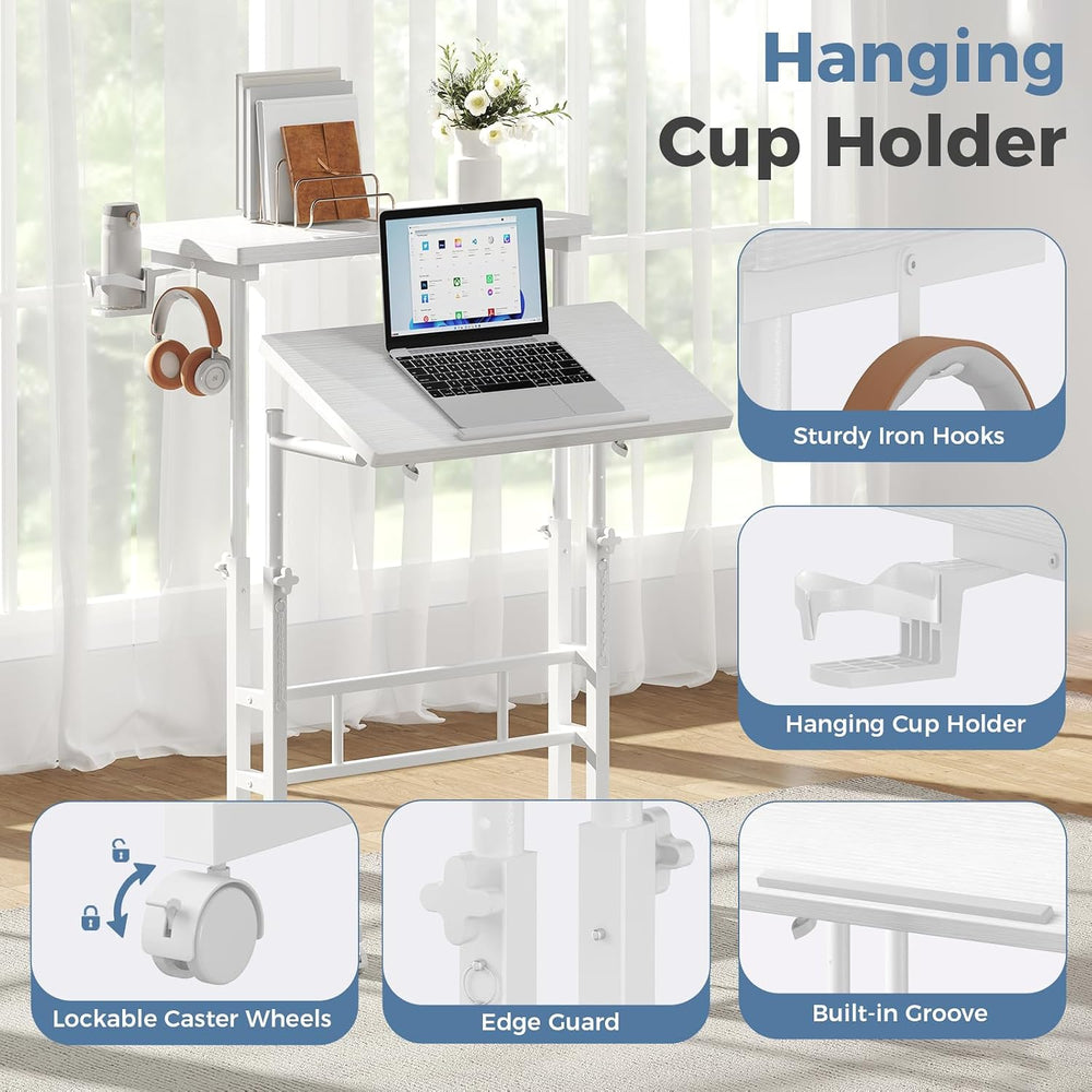 DUMOS Rolling Standing Desk, Walking Pad Desk, Split Top Computer Cart