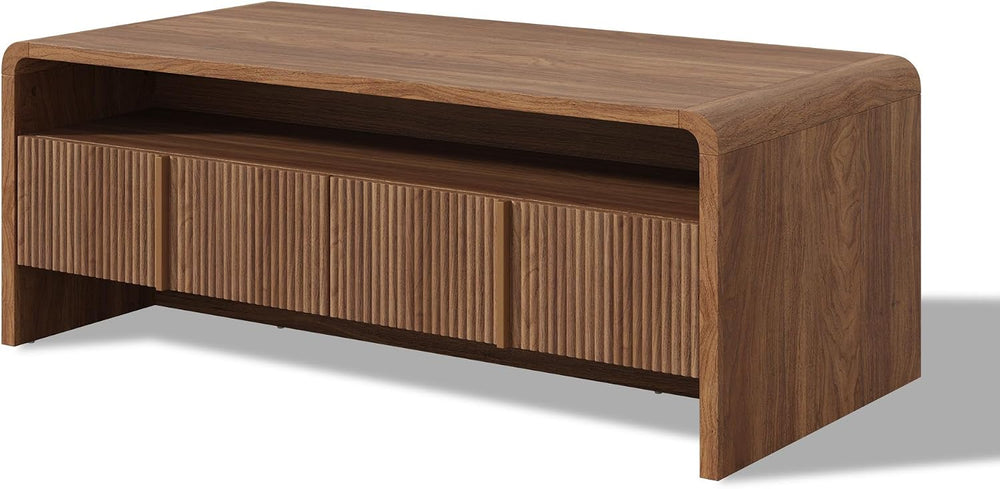AMERLIFE Fluted Coffee Table with Storage & Rounded Edges