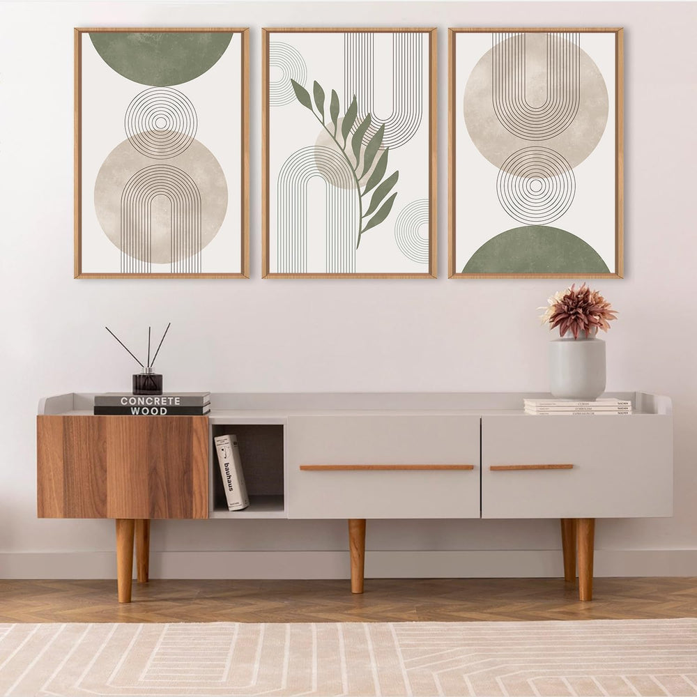 HPINUB Sage Green Framed Canvas Prints Wall Art Set, Abstract Botanical Boho ...