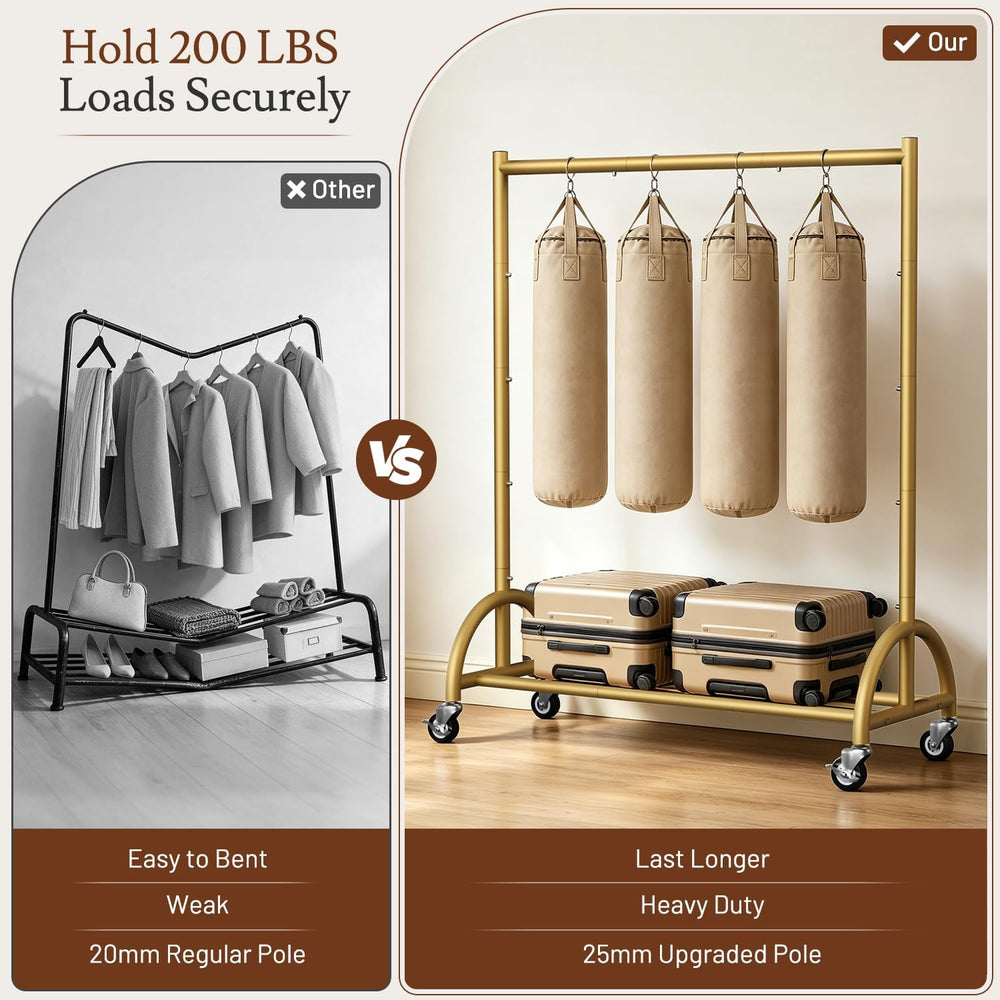 SLEEPING LAMB Heavy Duty Gold Clothing Rack for Hanging Clothes with Wheels