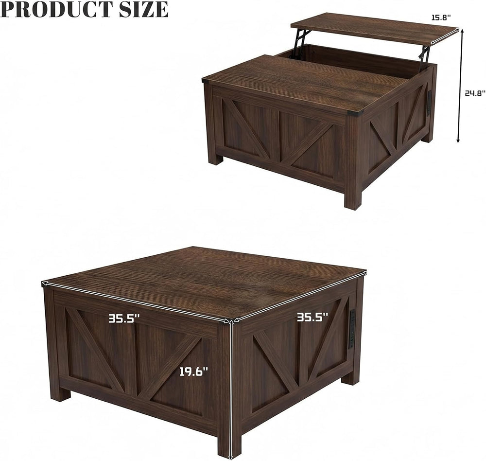35” Farmhouse Coffee Table, Rustic Center Table with Lift Top