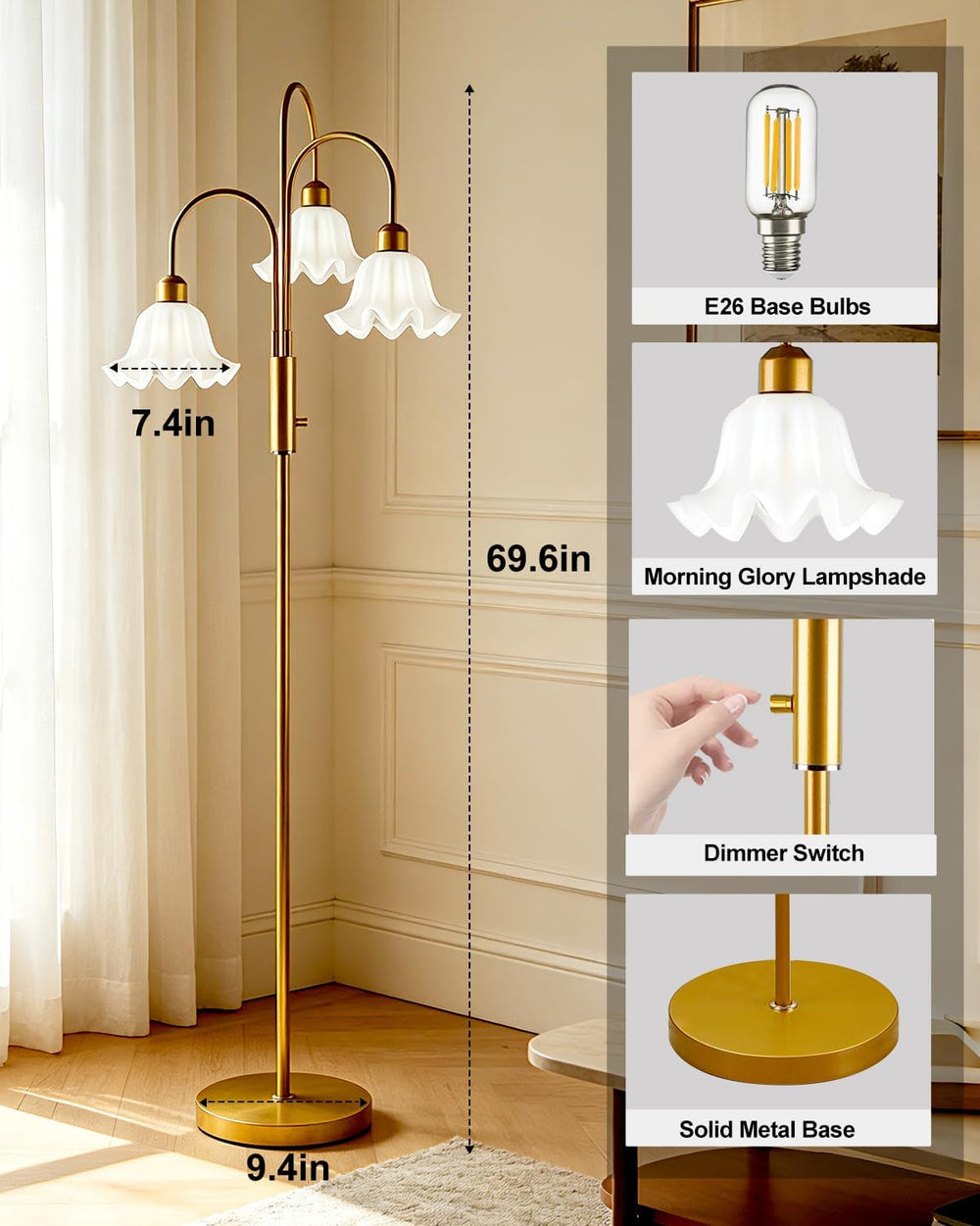 Lightdot Flower Floor Lamp for Living Room 3 Light Tree Floor Lamp