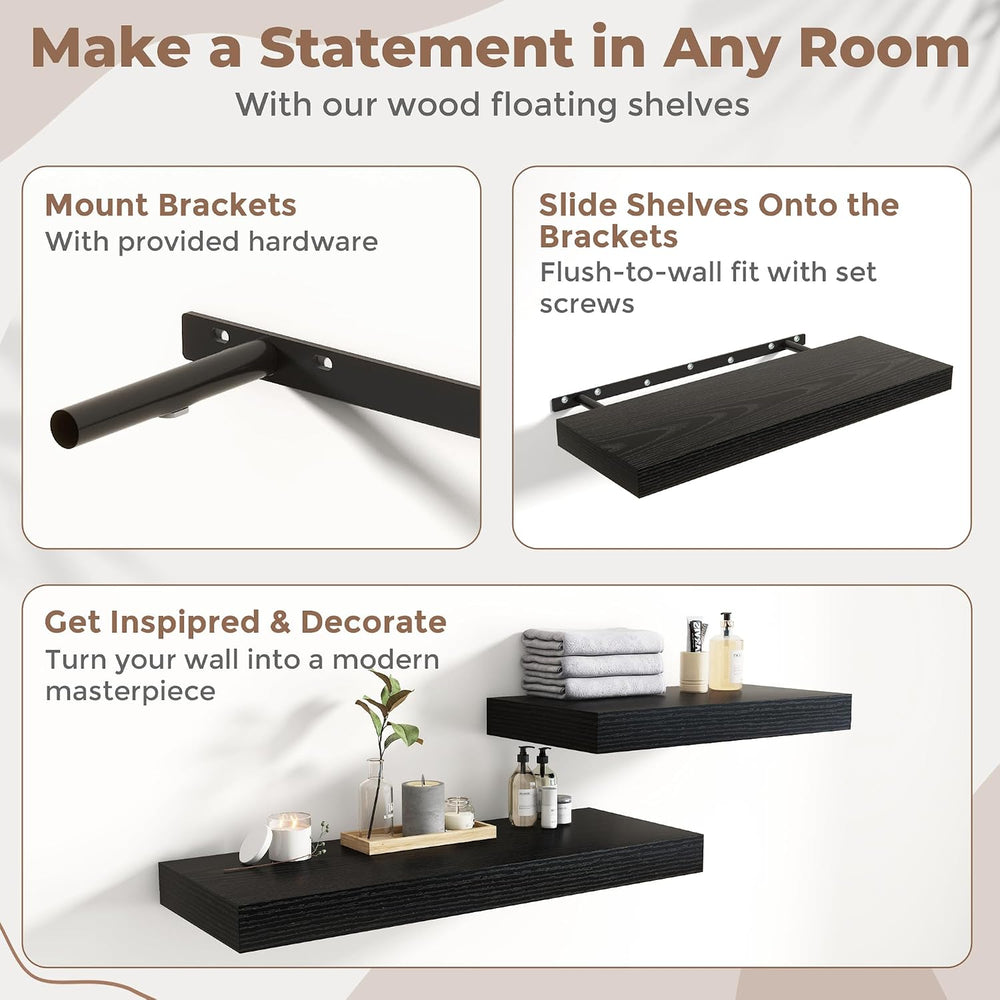 12 inch Deep Floating Shelves for Wall, 36" Wide, Black Finish, 1-Pack