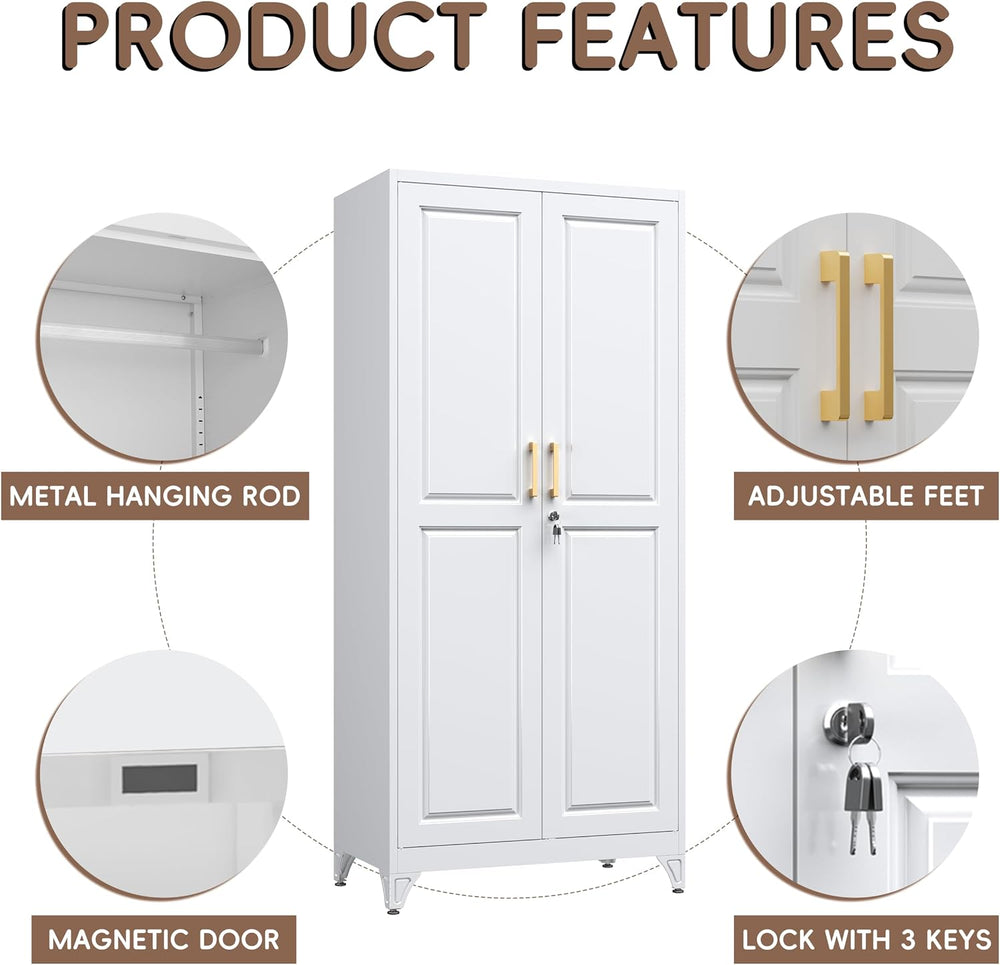 SteeLoong Armoire Wardrobe Closet,71" H Wardrobe Cabinet with Locking Doors