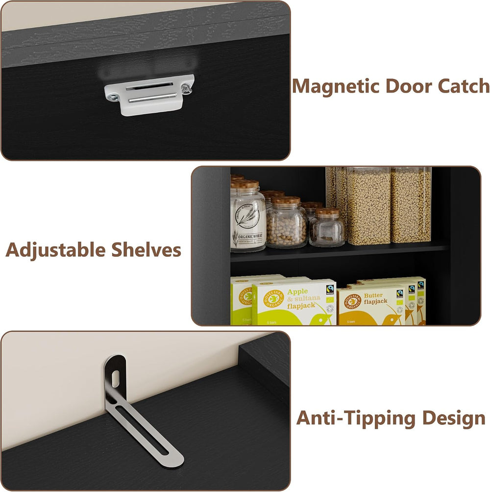 BORNOON Pantry Organizers and Storage Cabinet, 71” Barn Door Black Kitchen Ca...
