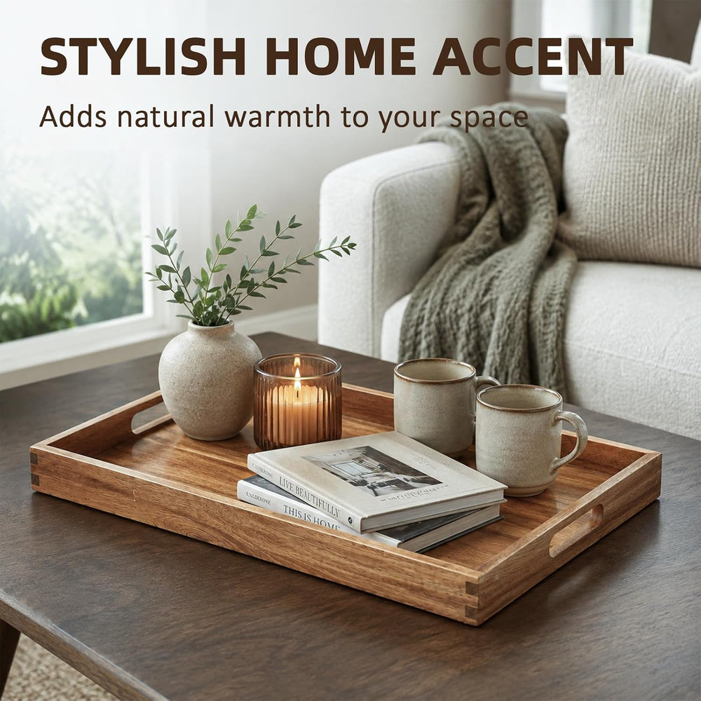Solidith Acacia Wood Serving Tray with Handles Set of 2 for Serving Food