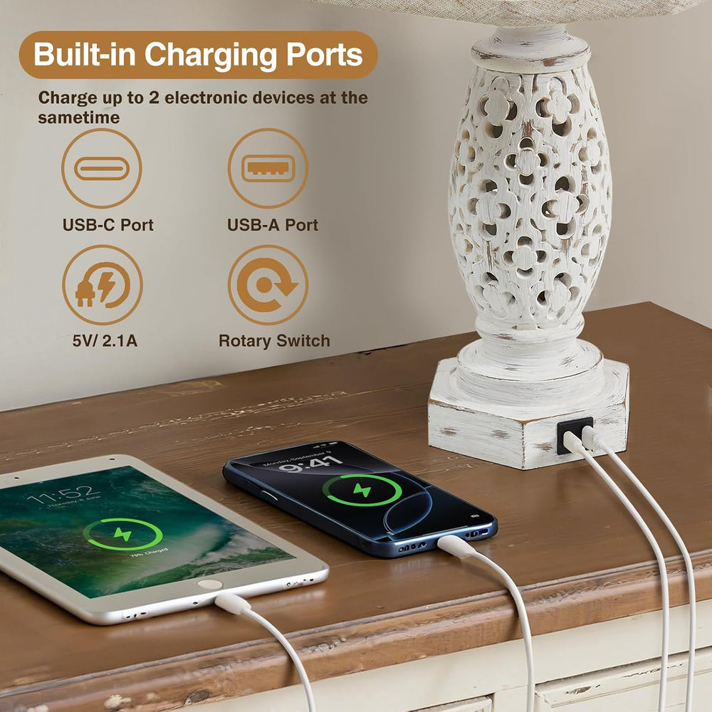 Lamps for Night Stands Set of 2-23.5" Bedside Lamp with USB A+C and Nigh...