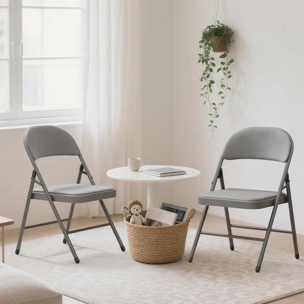 6 Pack Gray Padded Folding Chairs with Metal Frame