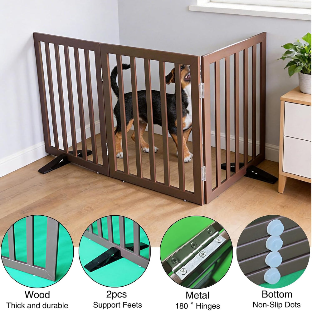 ZJSF Freestanding Indoor Dog Gate for House Foldable Wood Puppy Gate for Door...