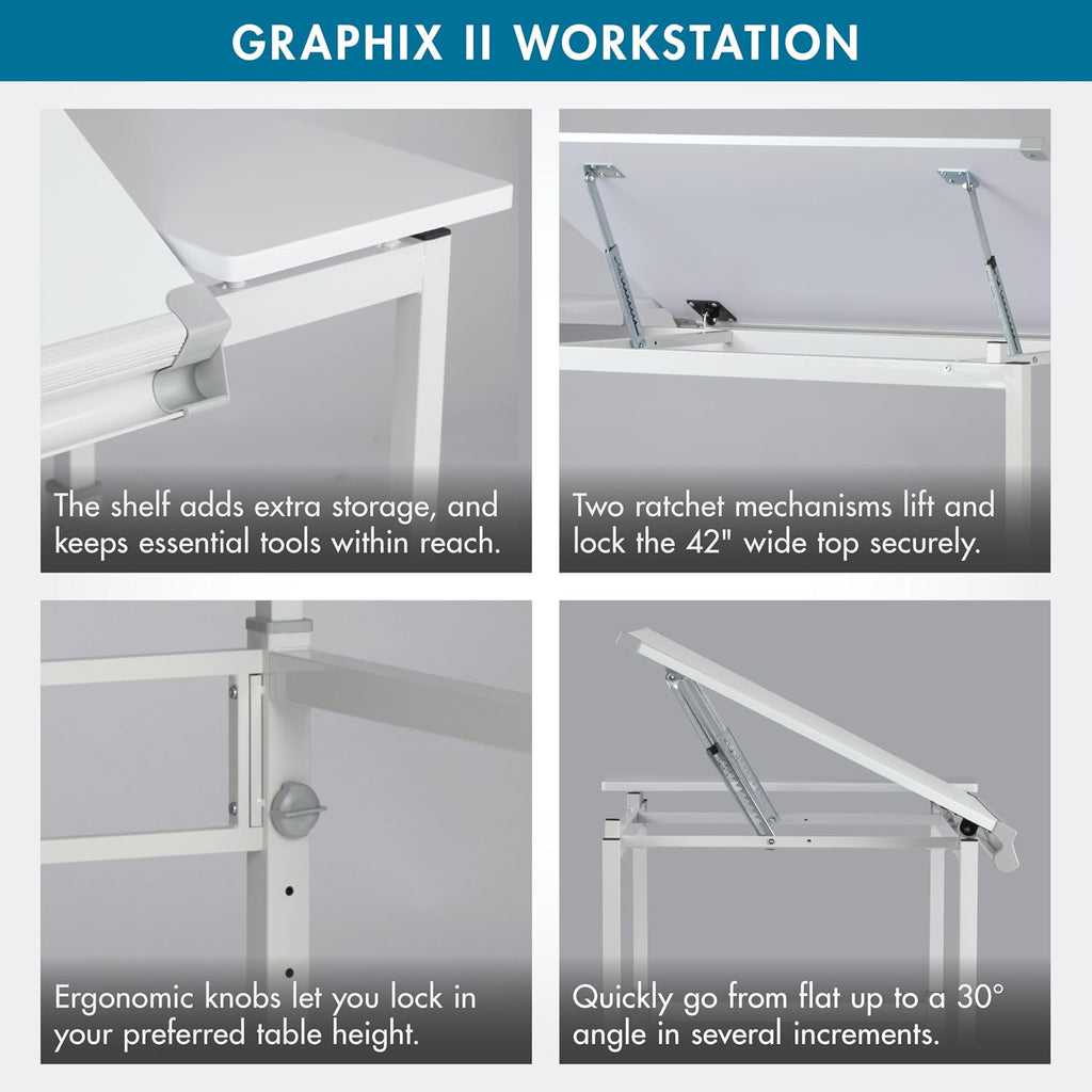 studio designs graphix ii workstation - white/gray 10211, side view
