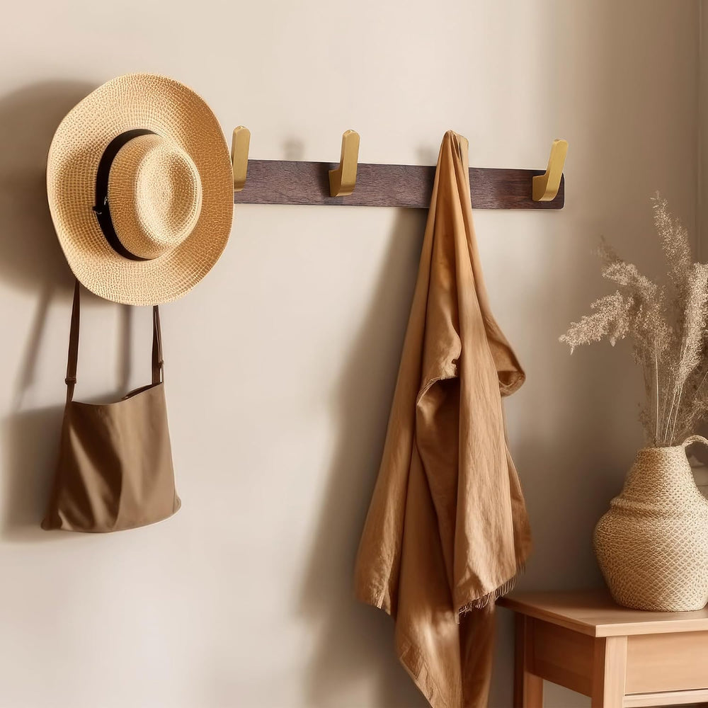 Wall Mounted Coat Rack, Metal Wood with 5 Hooks