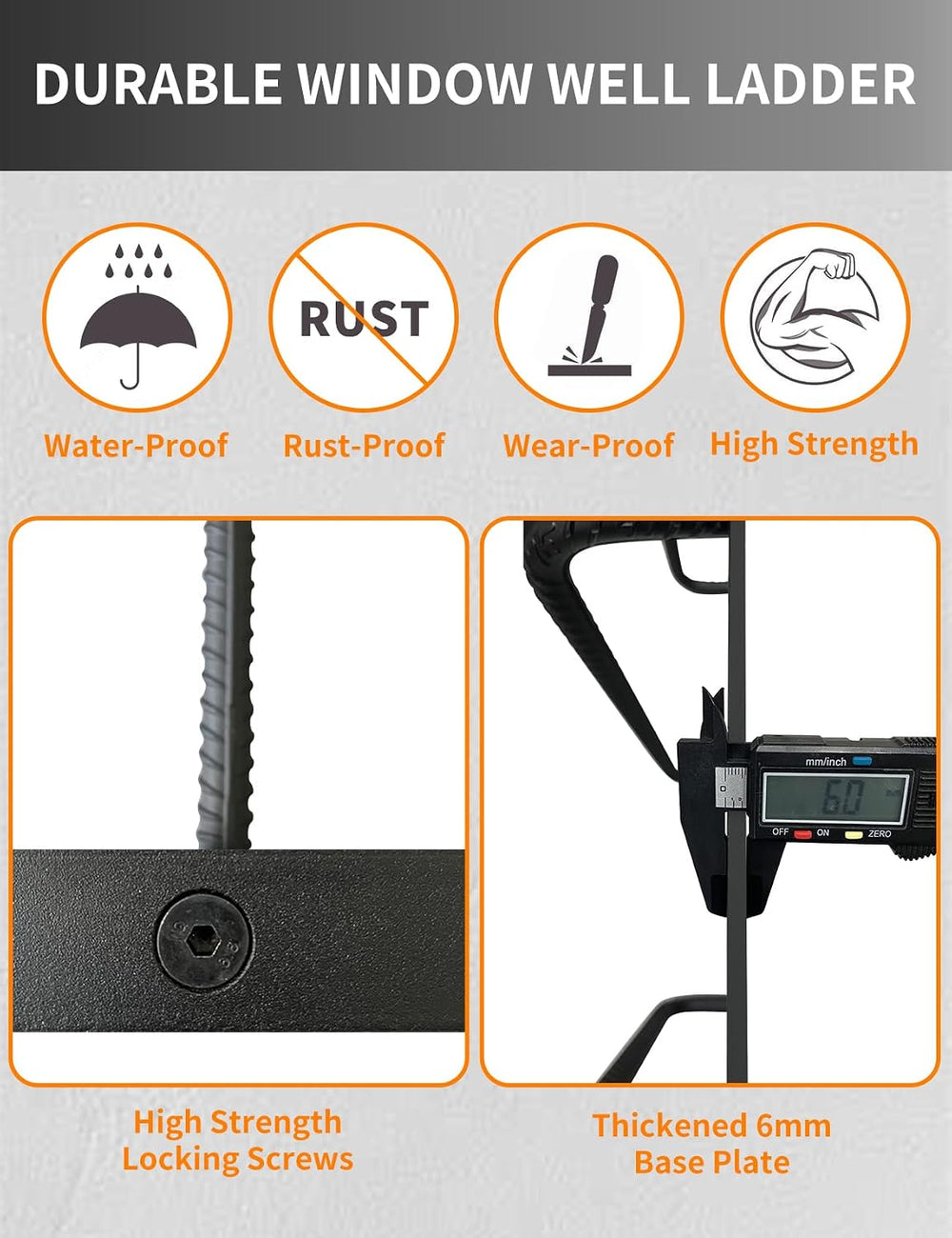 3-Rung Hooked Window Well Ladder, Basement Egress Fire Escape Ladder