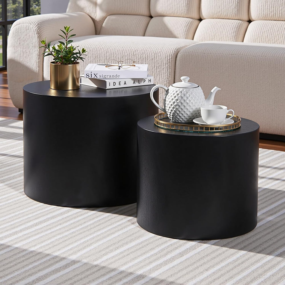 Nesting Coffee Table Set of 2, Modern Round Coffee Table with Non-Slip Feet, ...