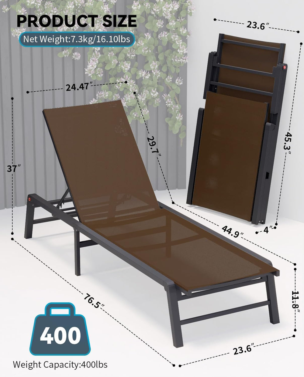 Aluminum Chaise Lounge Chair Outdoor, Foldable Patio Lounge Chair Assemble-Fr...