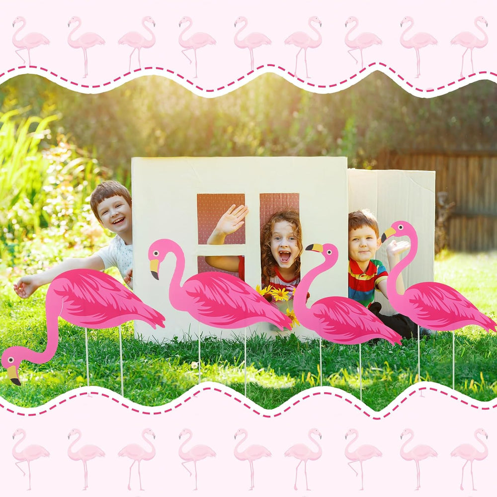 Yuntau 50 Pcs Pink Flamingo Yard Signs with 100 Stakes 8 Styles Patio Decorat...