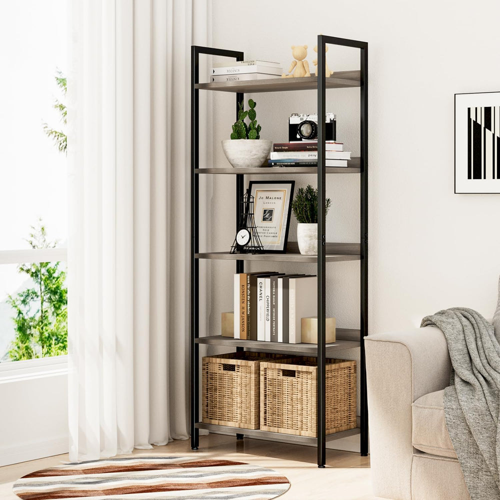 NUMENN Bookshelf, 5 Tier Freestanding Shelving Unit, Grey