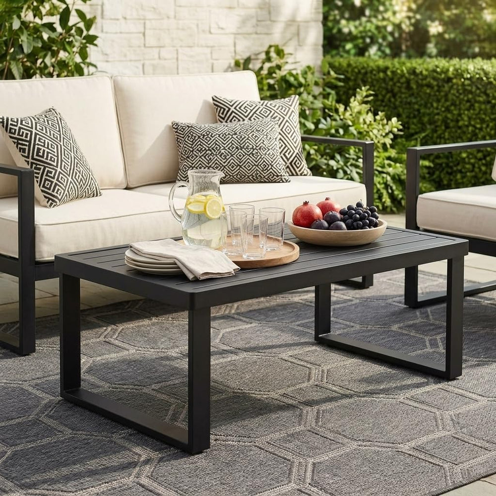 Aluminum Outdoor Patio Coffee Table for Deck and Poolside(Black, All-Aluminum)