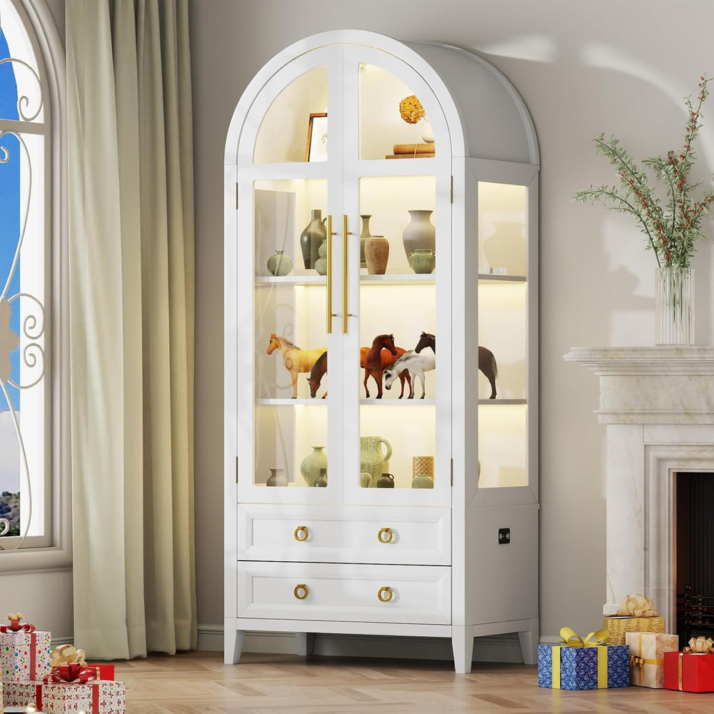 Vlsrka 71 Inch Arched Curio Cabinet, Display Cabinet with Sensor LED Lights