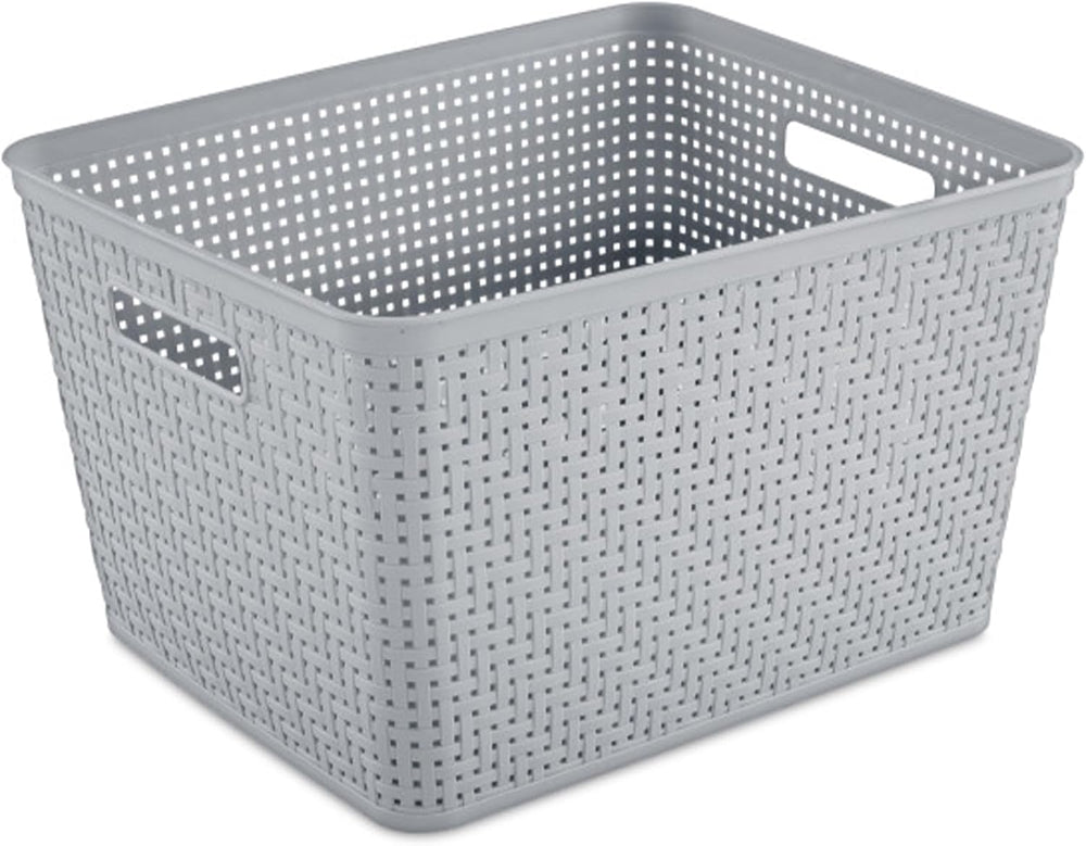 Sterilite Tall Basket, Woven Plastic Storage Organizer Bin, Cement, 6-Pack