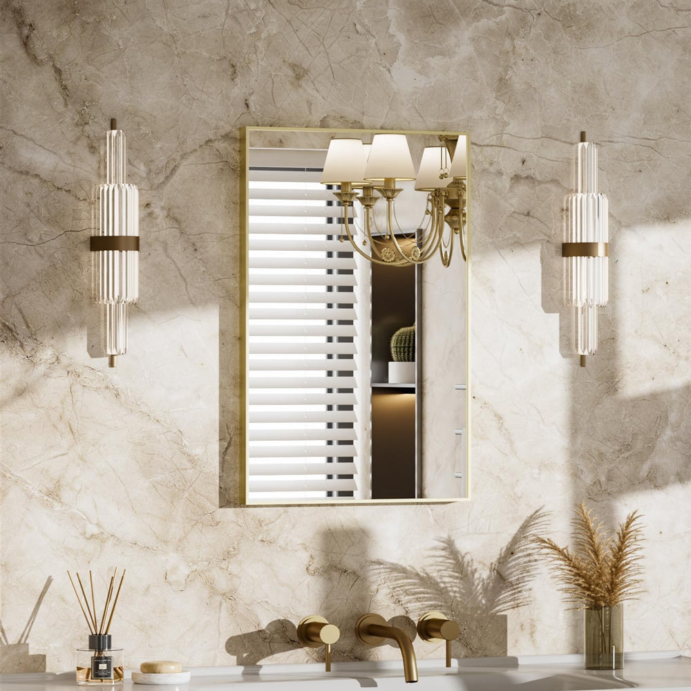 MZON 16" x 24" Brushed Gold Bathroom Vanity Mirror, Mirror for Over...
