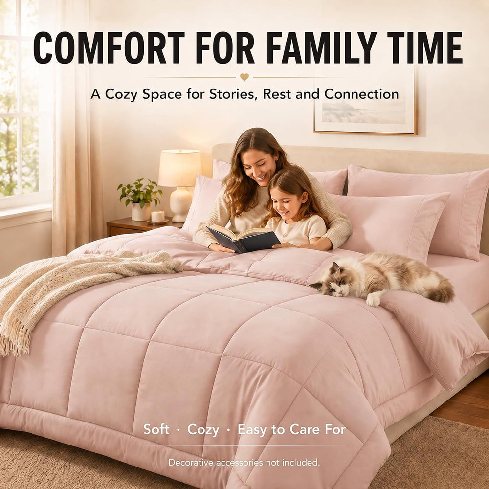 CozyLux Queen Comforter Set Blush Pink - 7 Pieces Bed in a Bag