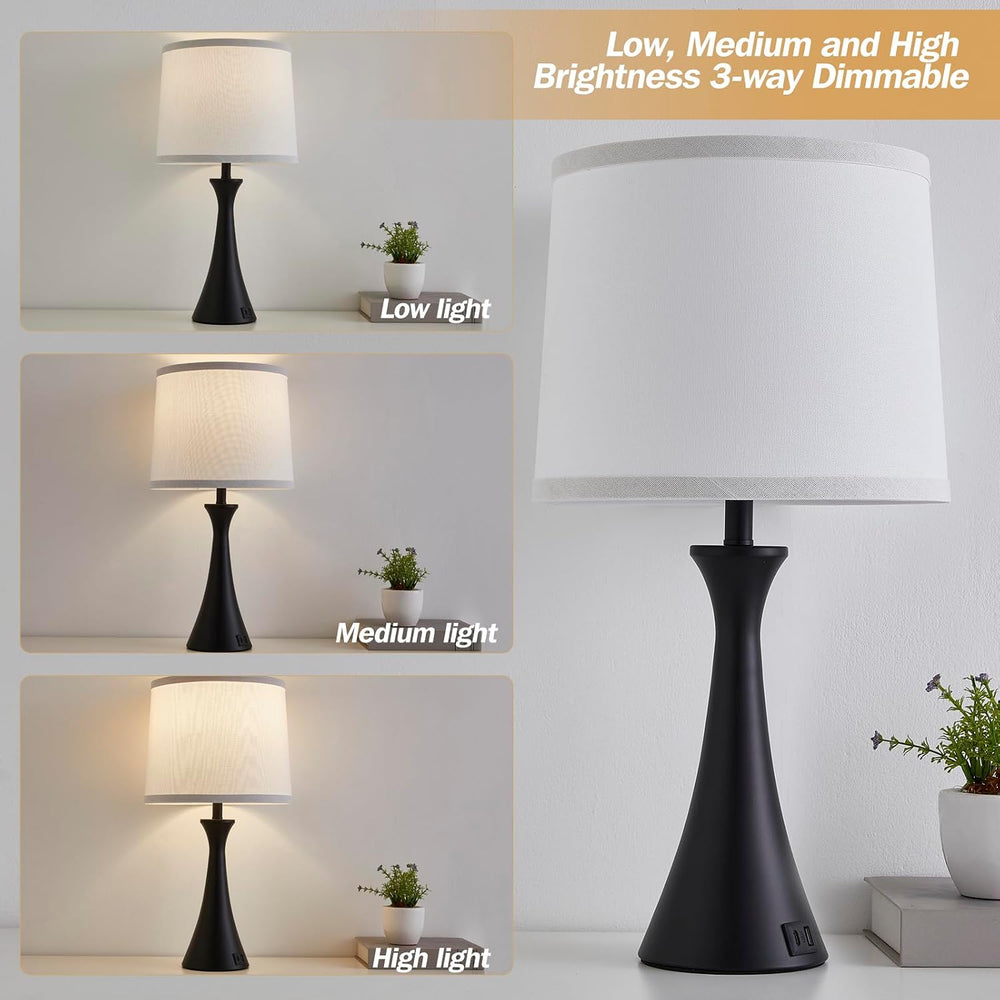 Touch Table Lamps Set of 2, 21" Bedside Lamps with USB C+A