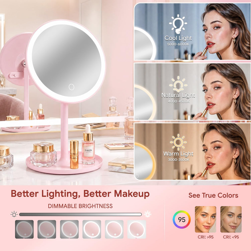 8″ Lighted Makeup Mirror, 4-in-1 Magnetic Detachable Vanity Mirror