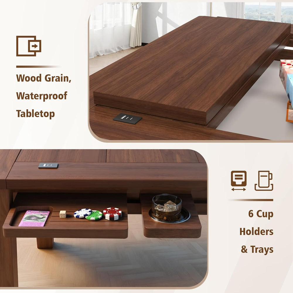 Solid Wood Board Game Table with Colorful Led Lights, Dining/Gaming Table
