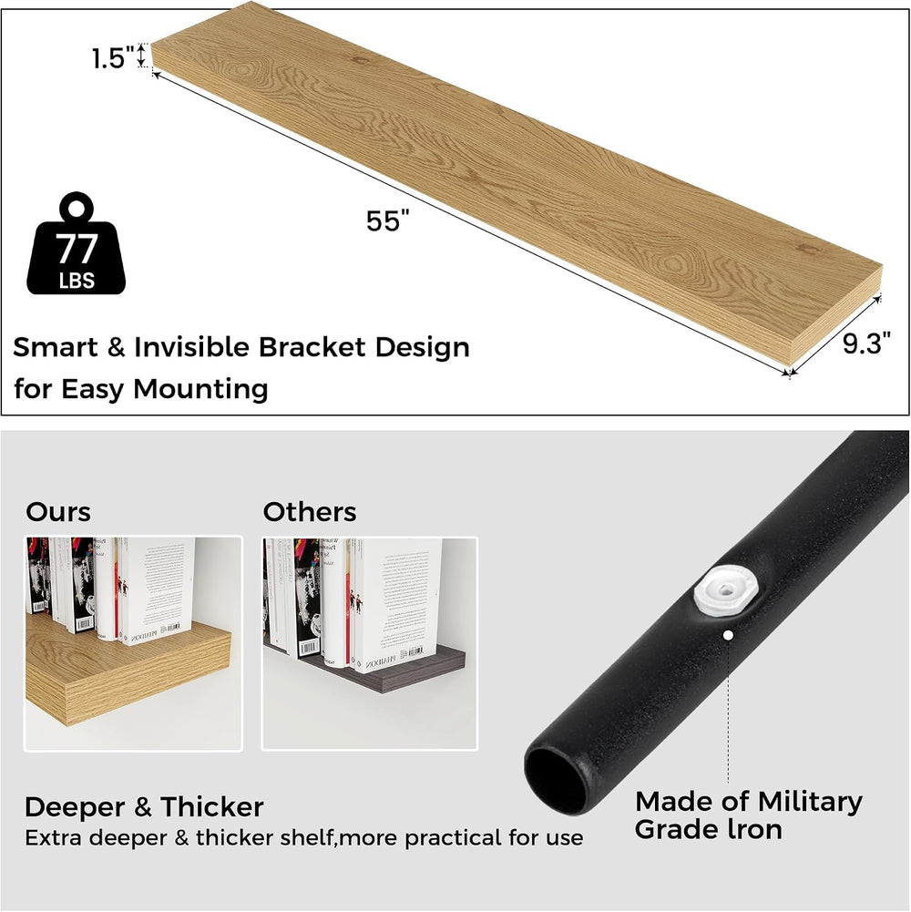 Venusmiles Floating Shelves for Wall, Engineered Wood Wall Shelves with Invis...