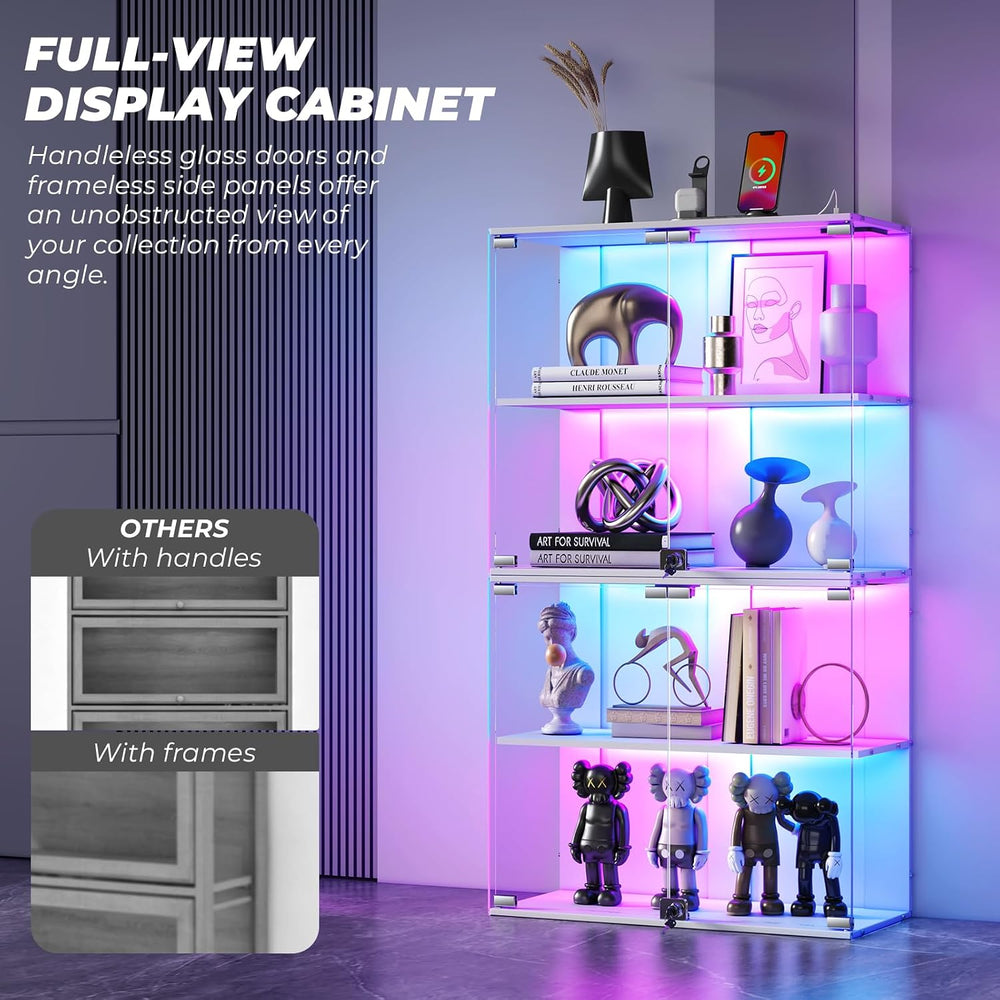 VersionTECH. Glass Display Cabinet with RGB Light, 4-Tier Curio Cabinets