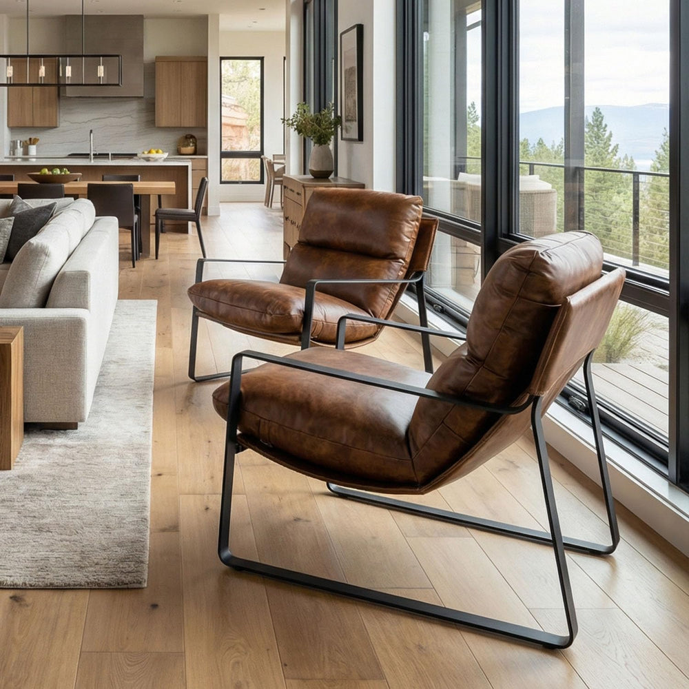 LukeAlon Modern Brown PU Leather Accent Armchair