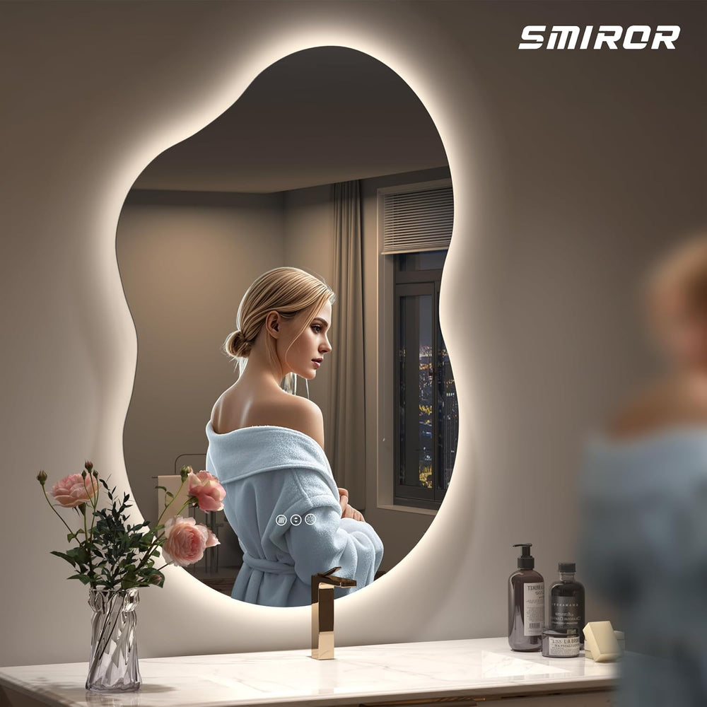 SMIROR 20x36 Irregular Backlit Led Lighted Bathroom Vanity Mirror