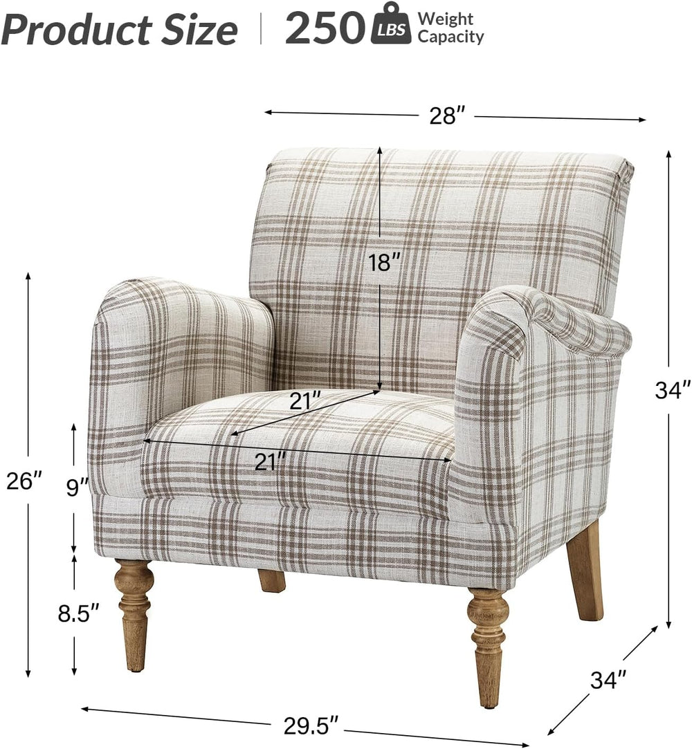 HULALA HOME Farmhouse Accent Chair with Plaid Pattern, Tan