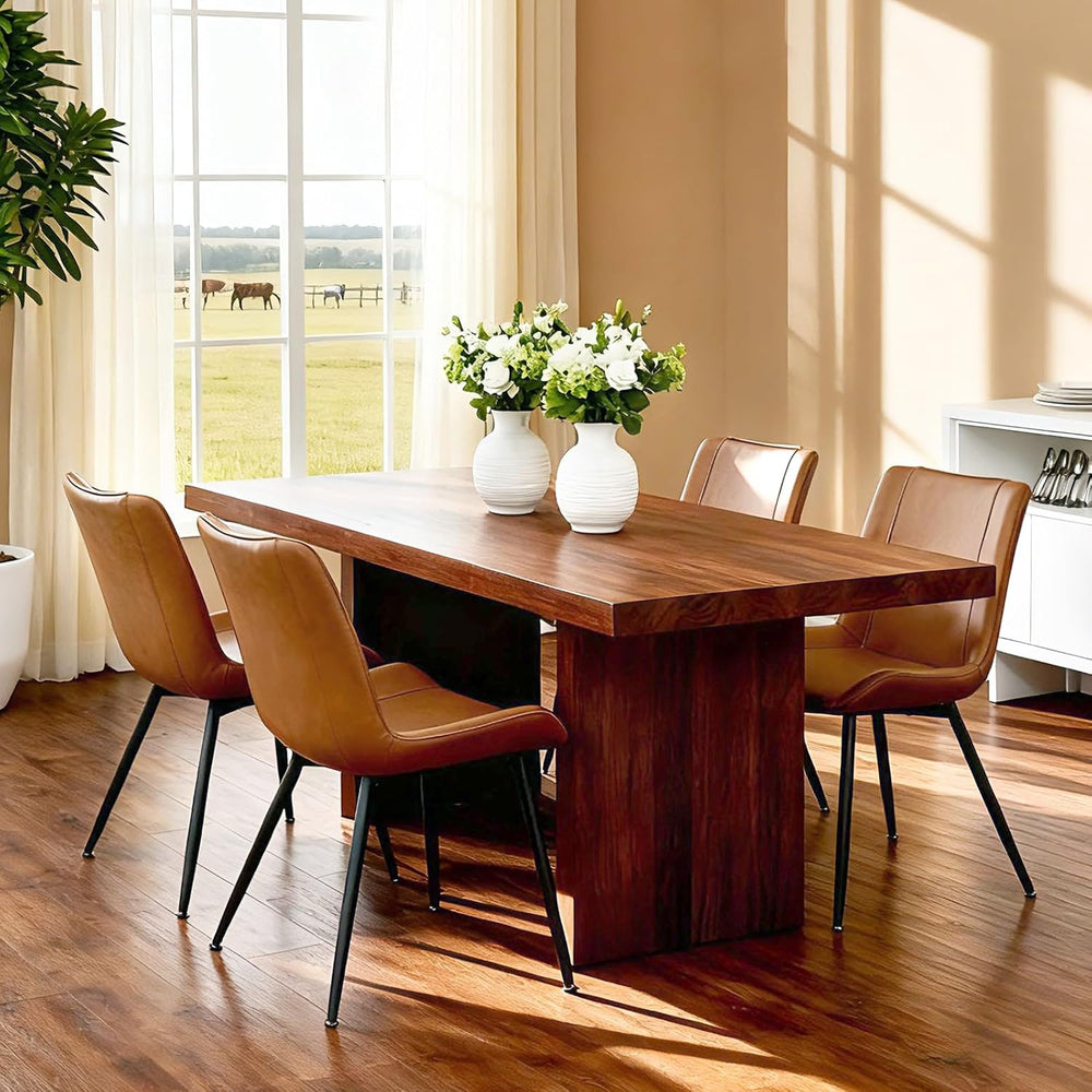 Dining Chairs Set of 2, PU Leather Armless with Metal Legs Brown
