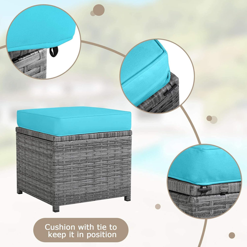 HAPPYGRILL 7 Pieces Rattan Wicker Patio Conversation Set (Turquoise)